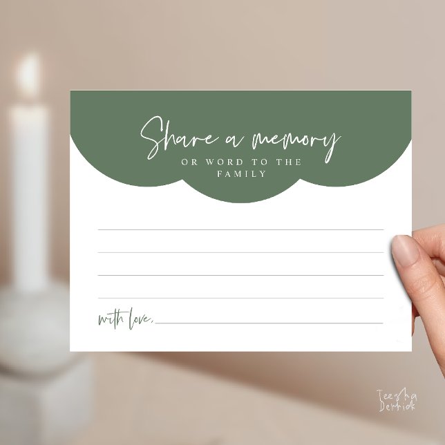 Funeral Service, Share a memory Memorial Card (Funeral Service, Share a memory or words to the family Memorial Card in Sage Green)