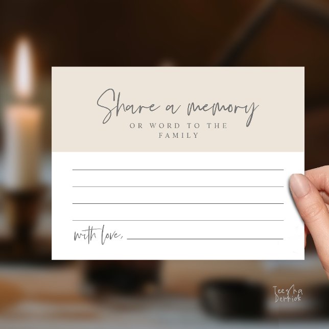 Funeral Service, Share a memory Memorial Card (Funeral Service, Share a memory Memorial Card in Cream Grey)