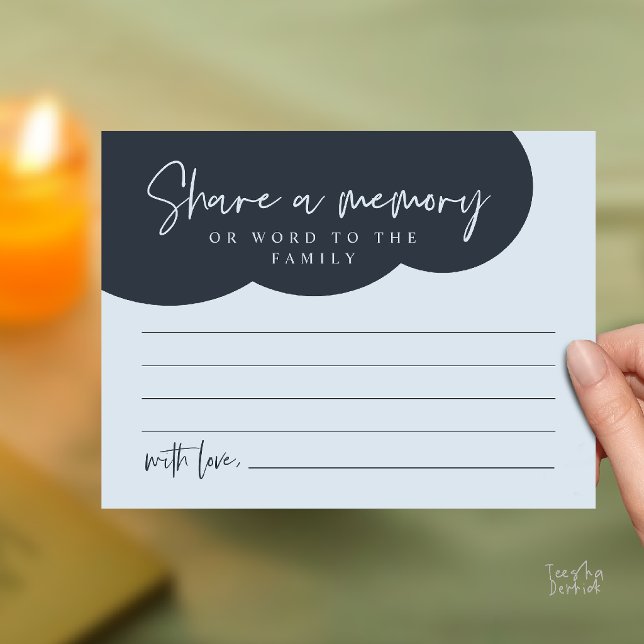 Funeral Service, Share a memory Memorial Card (Funeral Service, Share a memory Memorial, word to family Card in misty Blue)