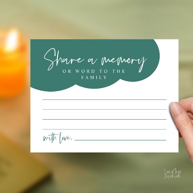 Funeral Service, Share a memory Memorial Card (Funeral Service, Share a memory Memorial, word to family Card in emerald green)