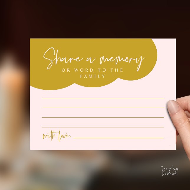 Funeral Service, Share a memory Memorial Card (Funeral Service, Share a memory Memorial, word to family Card in gold blush)