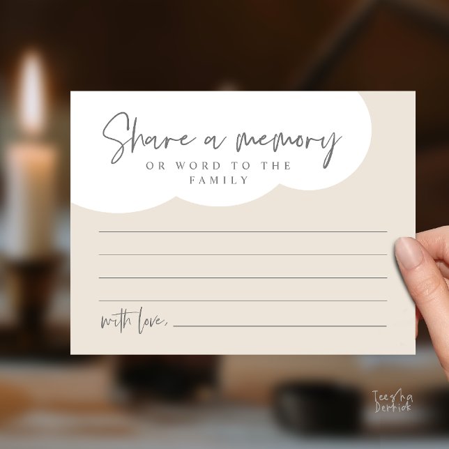 Funeral Service, Share a memory Memorial Card (Funeral Service, Share a memory Memorial, word to family Card in cream dark grey)