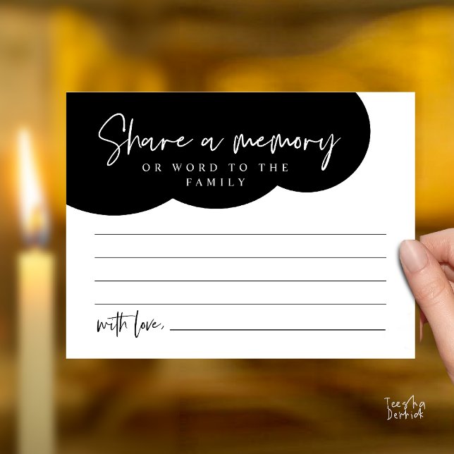 Funeral Service, Share a memory Memorial Card (Funeral Service, Share a memory Memorial, word to family Card in classy black)