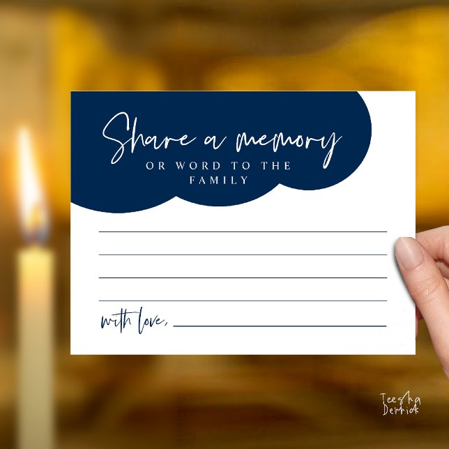 Funeral Service, Share a memory Memorial Card (Funeral Service, Share a memory Memorial, word to family Card in Navy Blue)