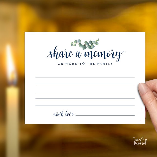 Funeral Service, Share a memory, Sympathy Card (Funeral Service, Share a memory, Sympathy Card, with Eucalyptus, in Navy Blue)