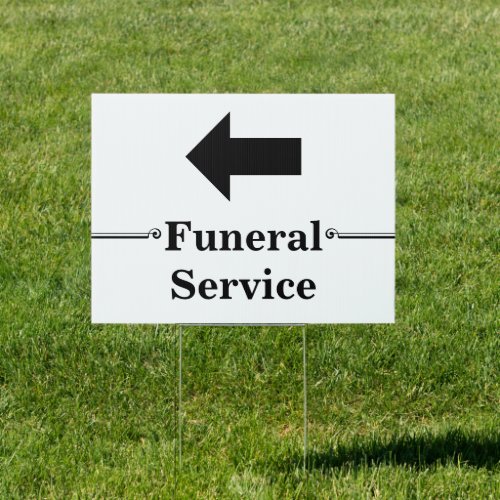 Funeral Service with Left Directional Arrow White Sign