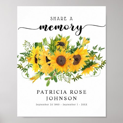 Funeral Share a Memory Sunflower Sign