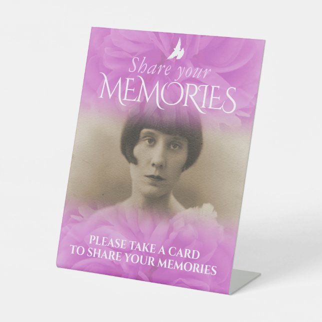 Funeral share your memories sign rose purple pink (Front)