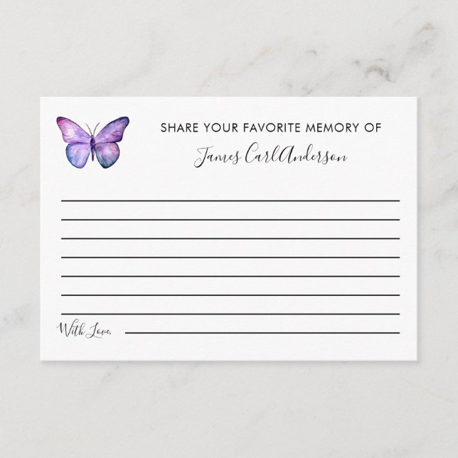 Funeral Share Your Memory Memorial Butterfly Enclosure Card (Front)
