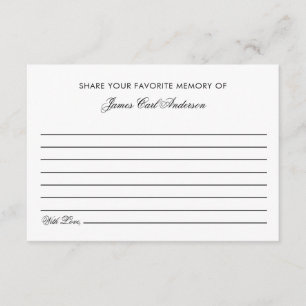 Funeral Share Your Memory Memorial Minimal Custom Enclosure Card