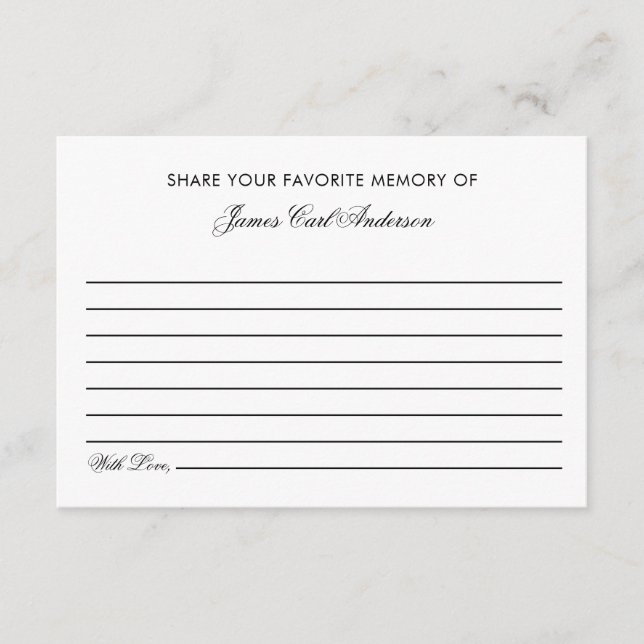 Funeral Share Your Memory Memorial Minimal Custom Enclosure Card (Front)