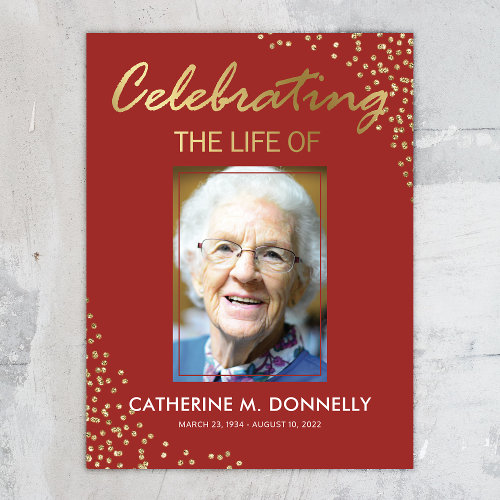 Funeral Sign | Celebration of Life Red Gold