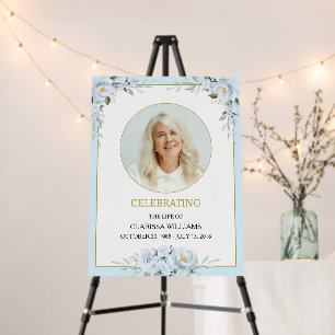 Funeral Sign With Photo Blue Flowers Welcome Sign