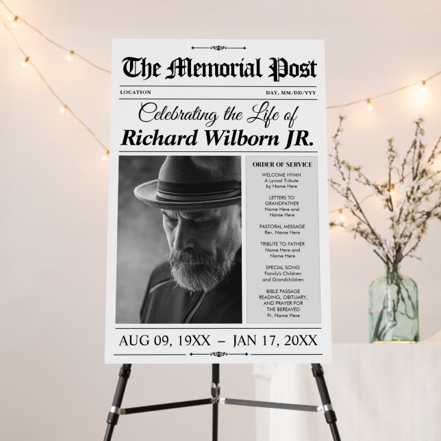 Funeral Sign with Program Memorial Newspaper (In Situ (Stand))