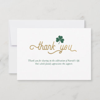 Funeral Simple Elegant Thank You Card w/ Shamrock