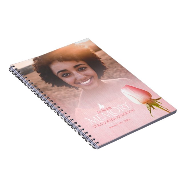 Funeral single pink rose and white dove notebook (Right Side)