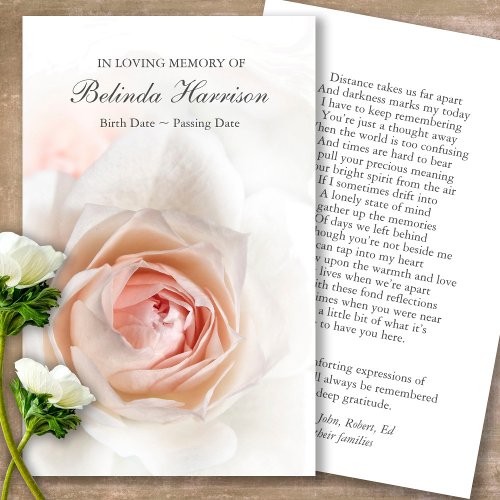 Funeral Soft Pink Rose Prayer Sympathy Cards