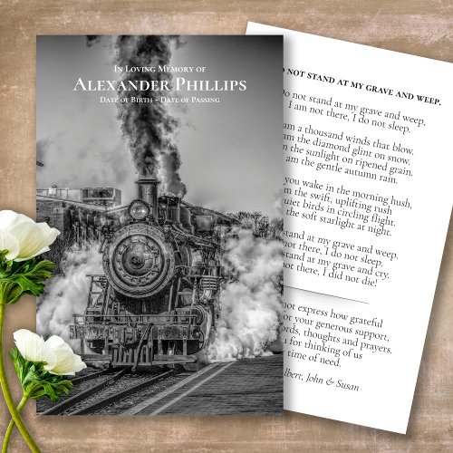 Funeral Steam Train Memorial Prayer Sympathy Cards