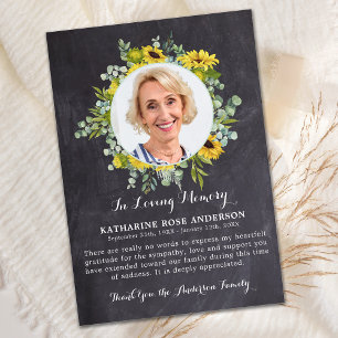 Funeral Sunflower Eucalyptus Slate Photo Sympathy Thank You Card