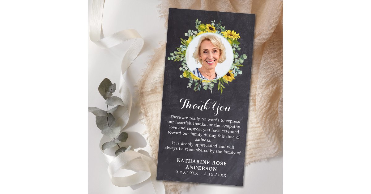 Funeral Sunflower Eucalyptus Slate Photo Sympathy Thank You Card | Zazzle