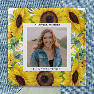 Funeral Sunflower Floral Photo Memorial Square Button