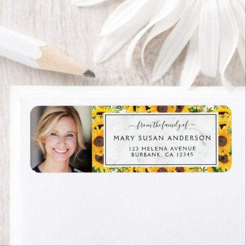 Funeral Sunflower Marble Photo Return Address Label