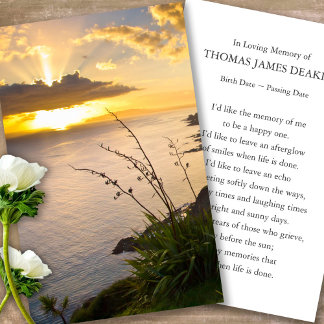 Funeral Sunrise Memorial Prayer Sympathy Cards