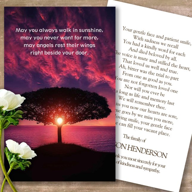Funeral Sunset Memorial Prayer Sympathy Cards (sunset, sunrise, trees, celebration of life, in loving memory of, prayer cards for bereavement)