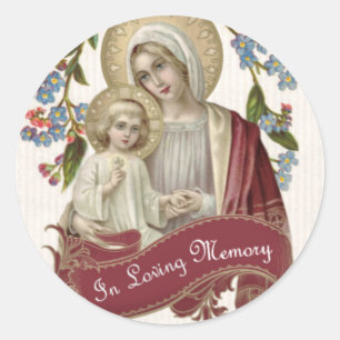 Funeral Sympathy Catholic Virgin Mary Religious Classic Round Sticker