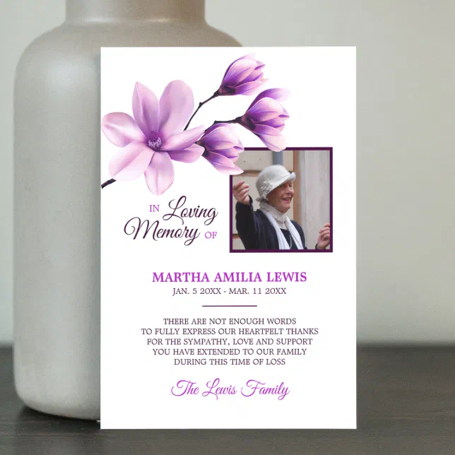 Funeral Sympathy Floral Lavender THANK YOU | PHOTO Card | Zazzle