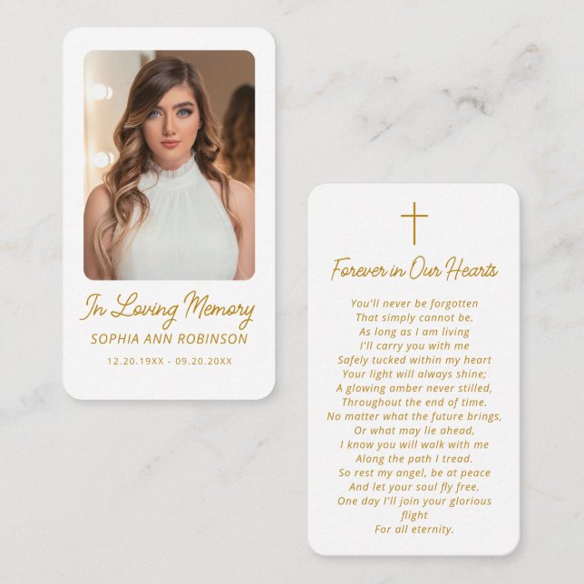 Funeral Sympathy Memorial Prayer Remembrance Cards (Front/Back)