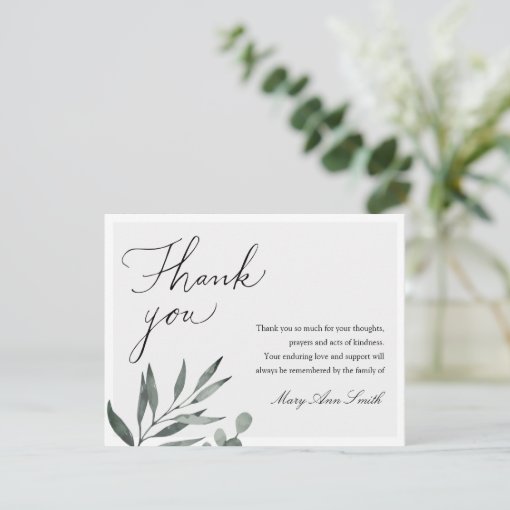 Funeral Sympathy Memorial Service Thank You Card | Zazzle