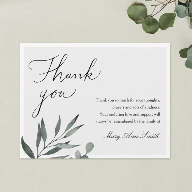 Funeral Sympathy Memorial Service Thank You Card 