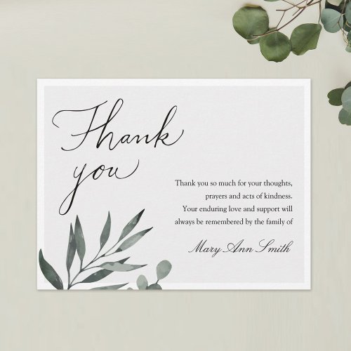 Funeral Sympathy Memorial Service Thank You Card