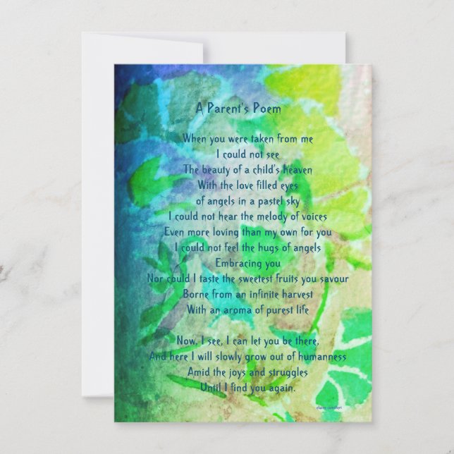 Funeral Sympathy  Poem Loss of child downloadable  Announcement (Front)