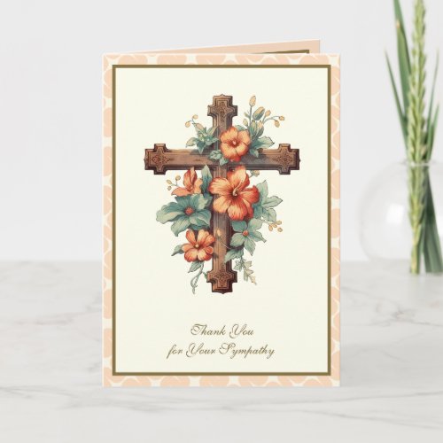 Funeral Sympathy Thank You Cross Floral Card