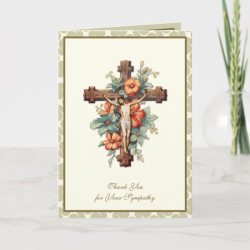 Funeral Sympathy Thank You Jesus Cross Floral Card