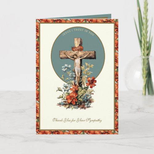 Funeral Sympathy Thank You Jesus Cross Floral Card