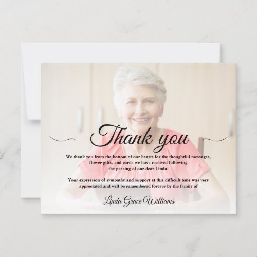 Funeral Sympathy Thank You Photo Memorial Card