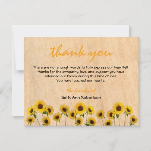 Funeral Sympathy Thank You Simple Sunflowers  Note Card