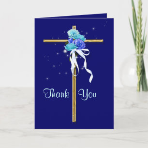 Funeral "Thank you" blue gold religious Thank You Card