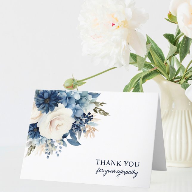 Funeral Thank You Blue Watercolor Floral  | PHOTO (Funeral Thank You Blue Watercolor Floral  PHOTO)