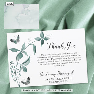 Funeral Thank You Butterfly Botanical Green Card
