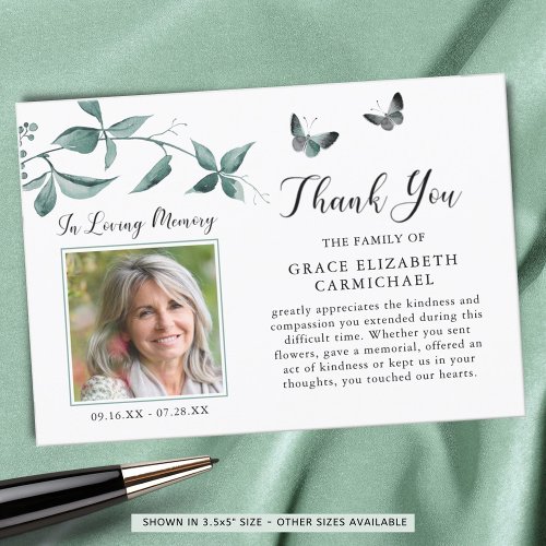 Funeral Thank You Butterfly Botanical Green Photo