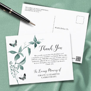 Funeral Thank You Butterfly Botanical Greenery Postcard