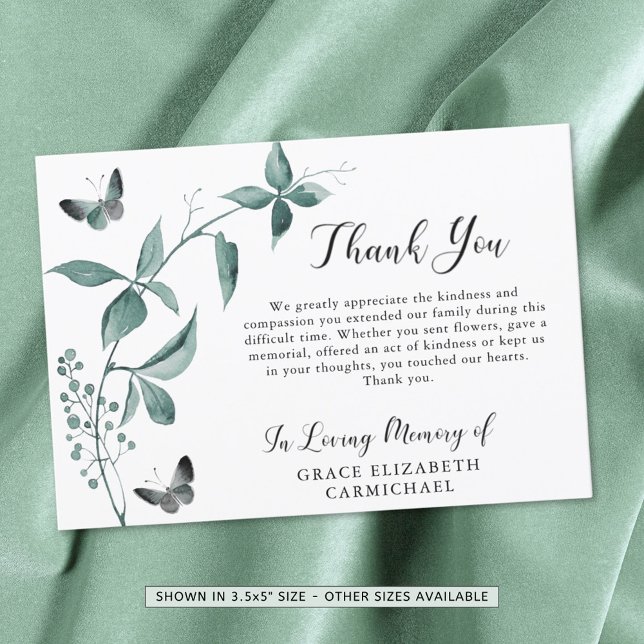 Funeral Thank You Butterfly Botanical Sage Green (Creator Uploaded)