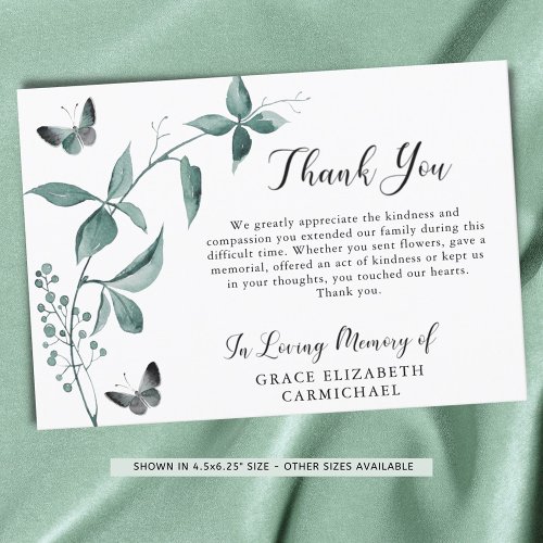 Funeral Thank You Butterfly Botanical Script