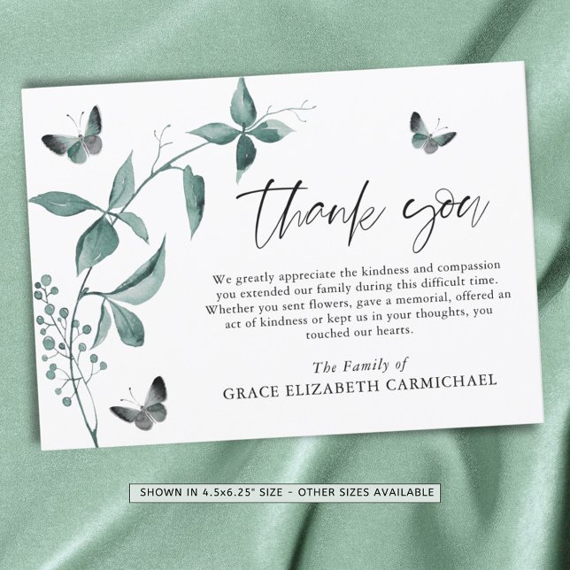 Funeral Thank You Butterfly Botanical Script Card (Creator Uploaded)