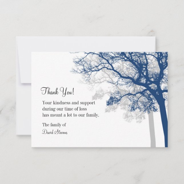 Funeral Thank You Card - Navy & Gray Trees 3 1/2x5 (Front)
