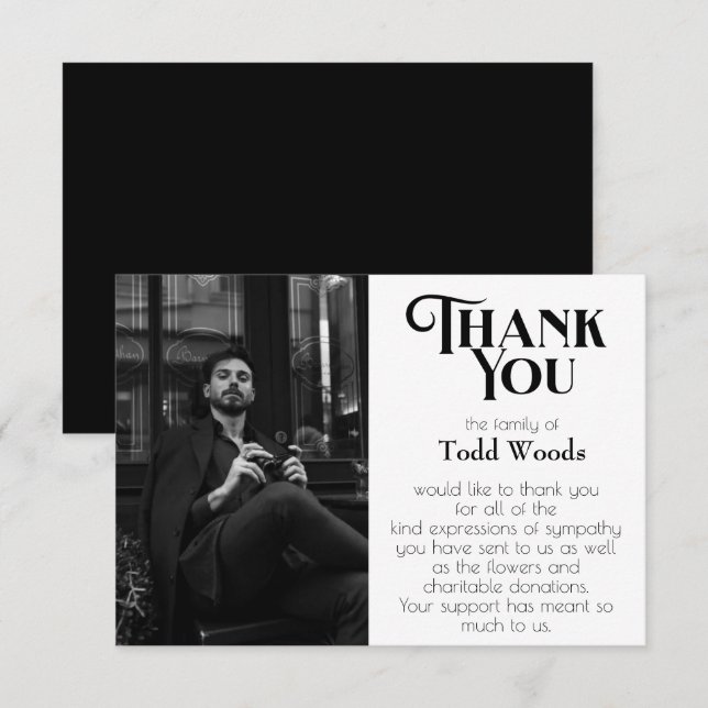 Funeral Thank You Card, Sympathy Thank You Note Card (Front/Back)